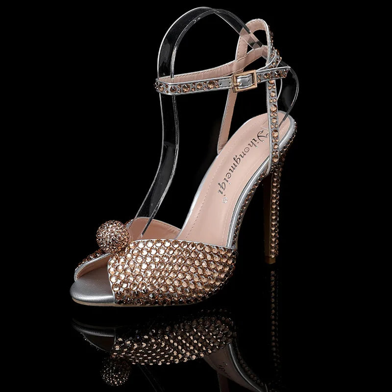 Fashion High Quality Wedding Shoes Women Pearls Studs Luxury Peep Toe White High Heels Buckle Designer Woman Sandal 43 Zapatos
