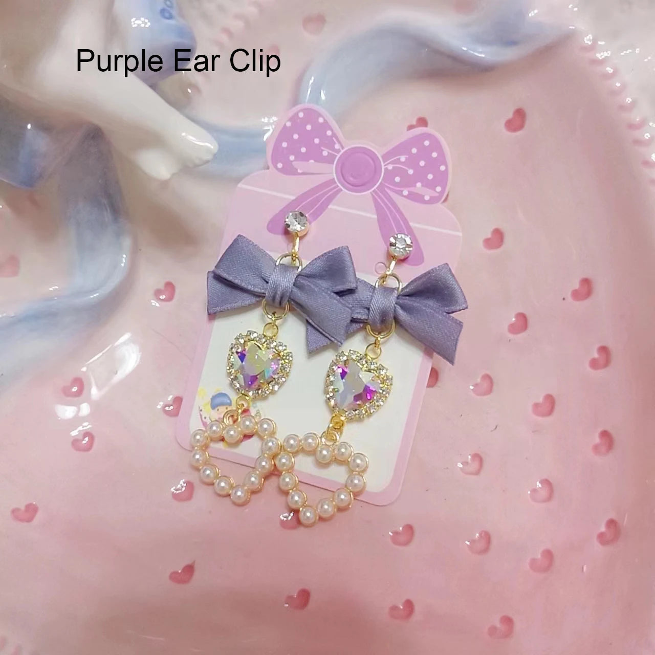 Lolita  Earrings Accessories for Women Lo Style Kawaii Bow Heart Earrings Clip/Needle Cute Women's Rhinestone Pearl