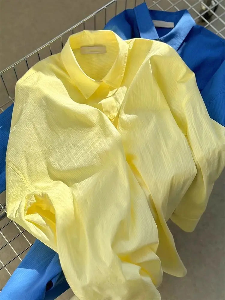 Ins Korean Milky Yellow Sun Protection Shirt Jacket Women's Autumn and Summer Loose Shirt Long-sleeved Top