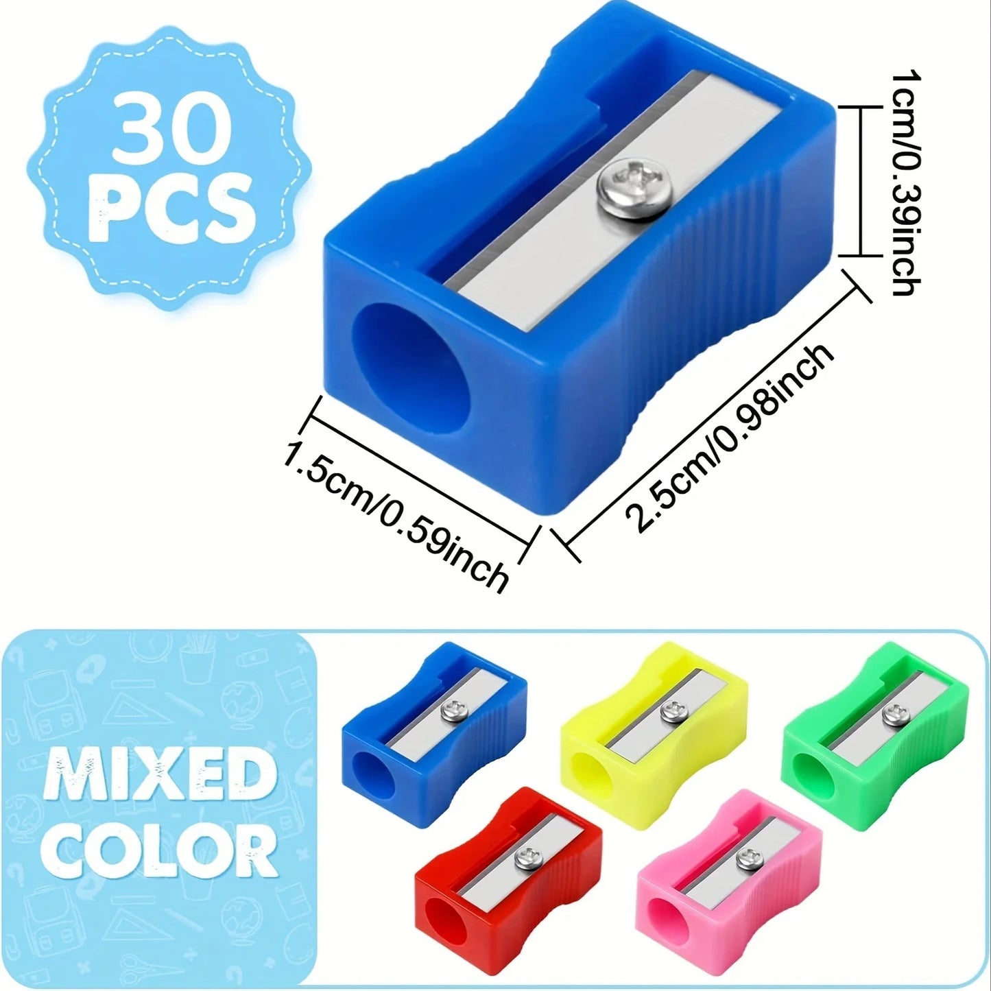 30PCS Mini Plastic Pencil Sharpener Candy Color Standard Pencil Cutting Machine School Office Supplies Stationery (Mixed Colors)