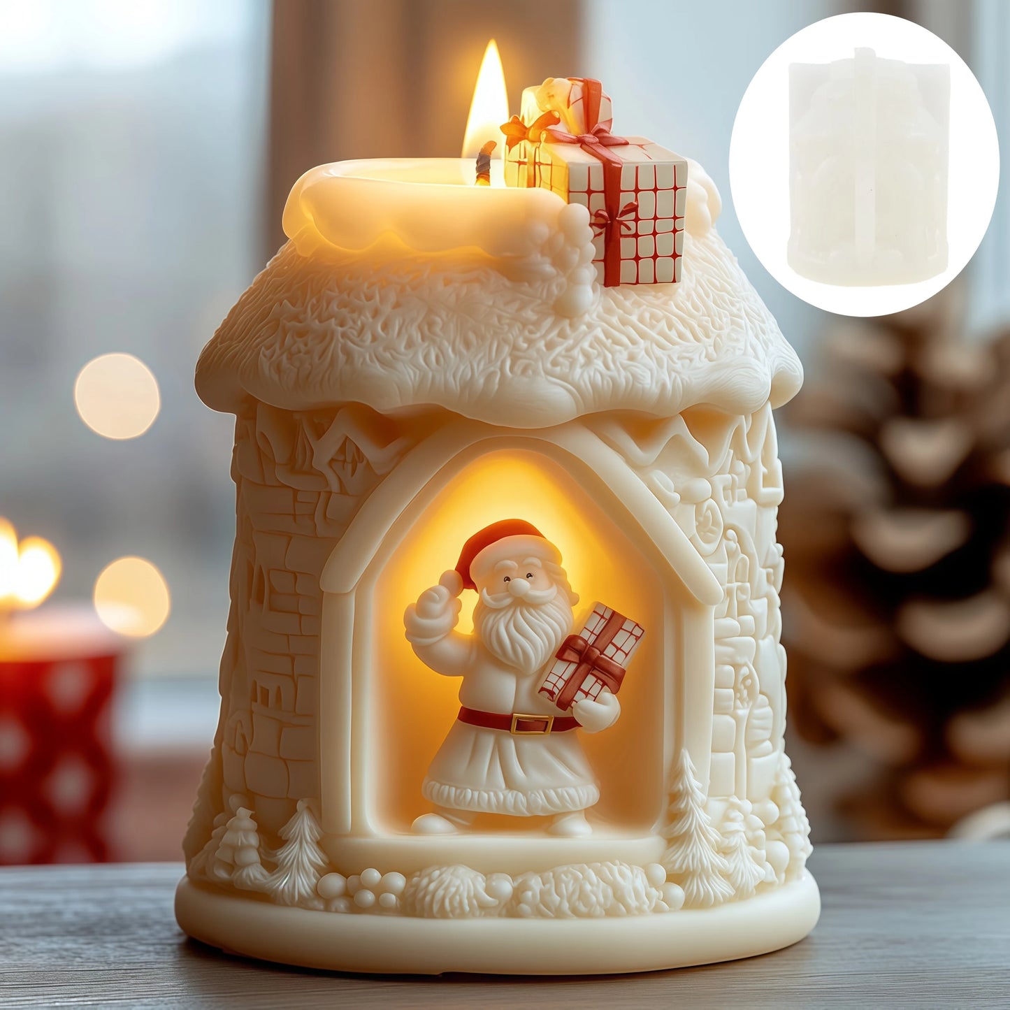 Smile Santa Claus Giving Gift Cylindrical Scented Candle Silicone Mold Santa Claus Hold Gift Resin Plaster Molds Christmas Gift