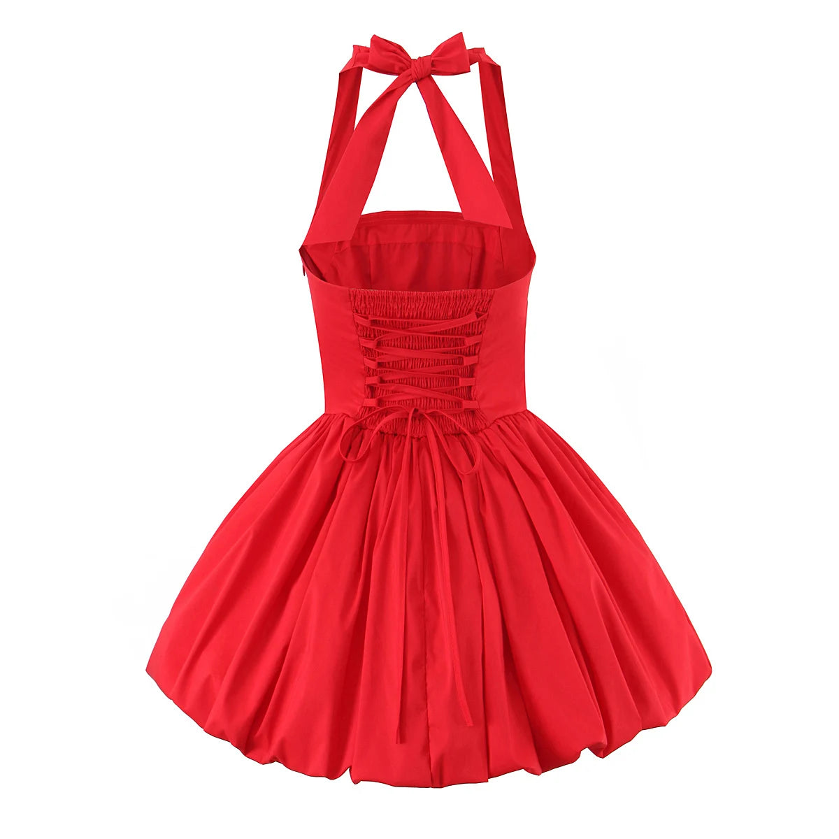 Sexy Bow Halter Slash Collar Lacing Up Bandage Back Sling Mini Dress Women Low Waist Ball Gown Pleated BUD Dresses Femme Robe