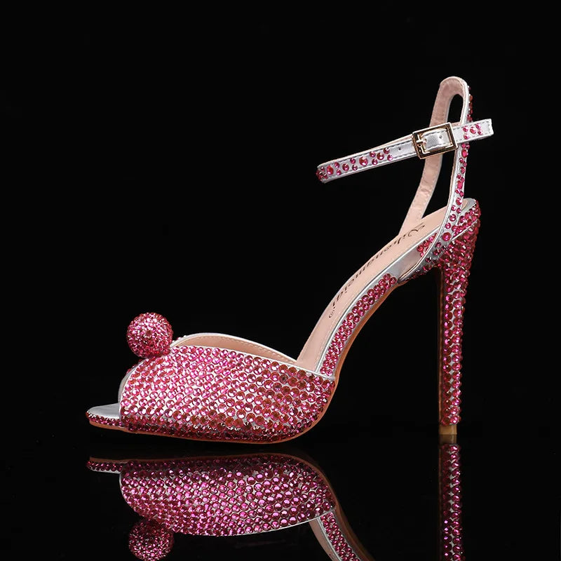 Fashion High Quality Wedding Shoes Women Pearls Studs Luxury Peep Toe White High Heels Buckle Designer Woman Sandal 43 Zapatos