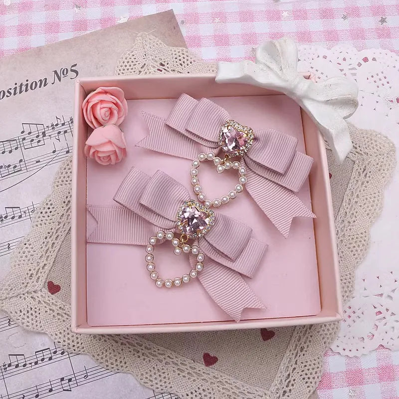 Bow Hair Clip Buckles for Girl Woman's Heart Diamond Hairpin y2k Accersories Trendy Lolita Hairclip Handmade