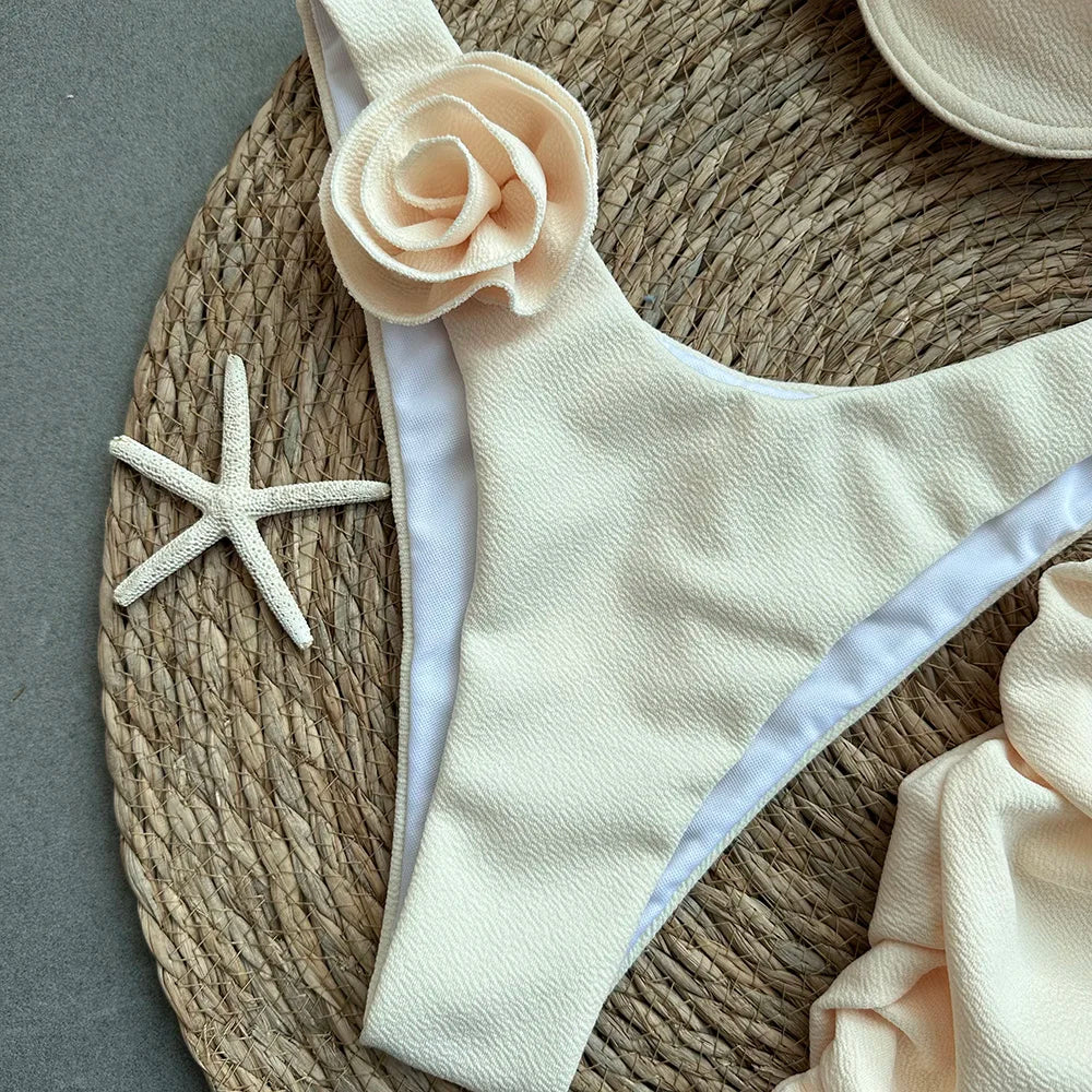 Sexy Floral Lace 3pieces Micro Bikini 2024 Women Swimsuit Female Swimwear Bikinis Set Brazilian Beach Wear Bathing Suit Biquini