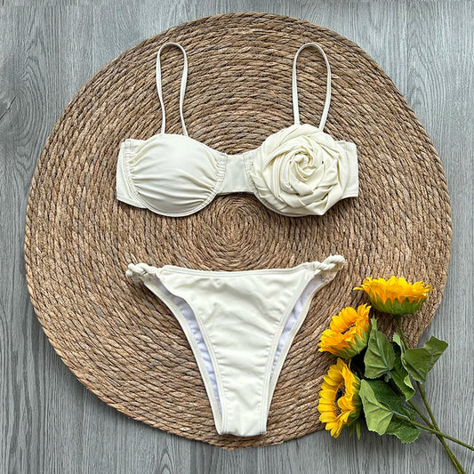 Floral Bikinis Push Up Women Swimsuits 2024 Sexy Female Swimwear Brazilian Bikini Set Solid Biquini Swimming Suits Beachwear