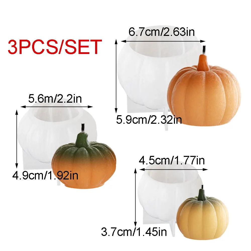 3pcs Pumpkin Silicone Candle Mold Plant Resin Gypsum Scented Candle Making Kit Thanksgiving Day Decor DIY Halloween Party Gifts