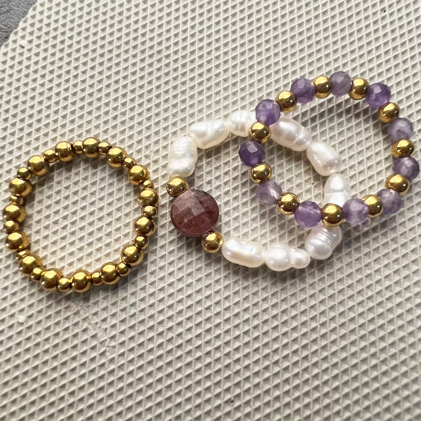 Boho Purple Tourmaline Ring Sets For Wedding Fashion Handmade Jewelry Freshwater Pearl Women Rings Stainless Steel