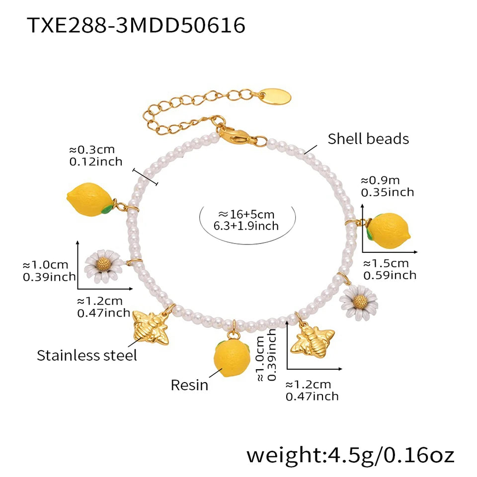 Shell Beads Bracelet With Multi Lemon Charms For Women Handmade Beaded Bracelets Matching Earrings Necklace Cute Jewelry Sets