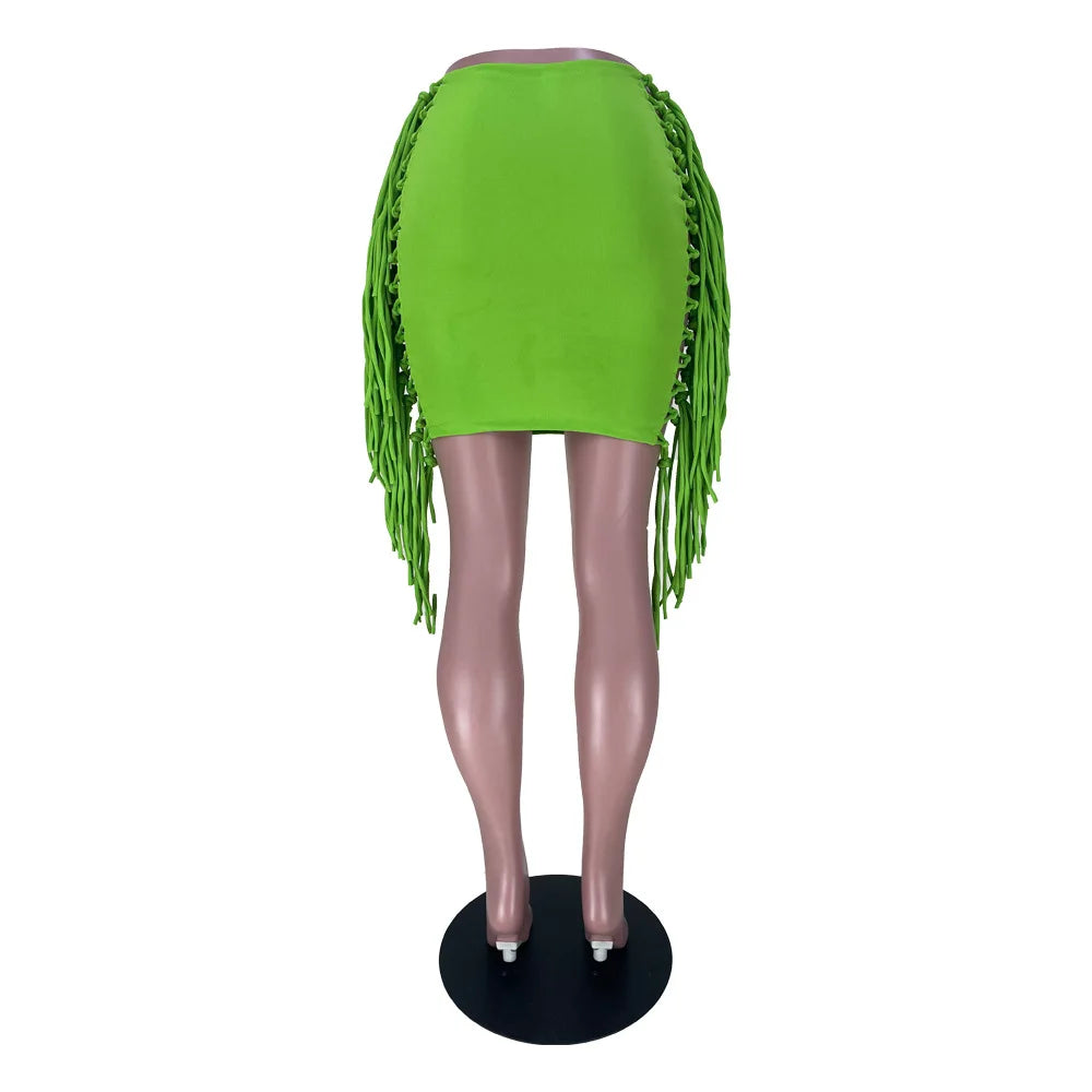 Sexy Wrap Women Mini Skirts Solid Bodycon Streetwear Skirts 2022 Summer Chic Hollow Out Tassel Y2K Style Bottom Outfits