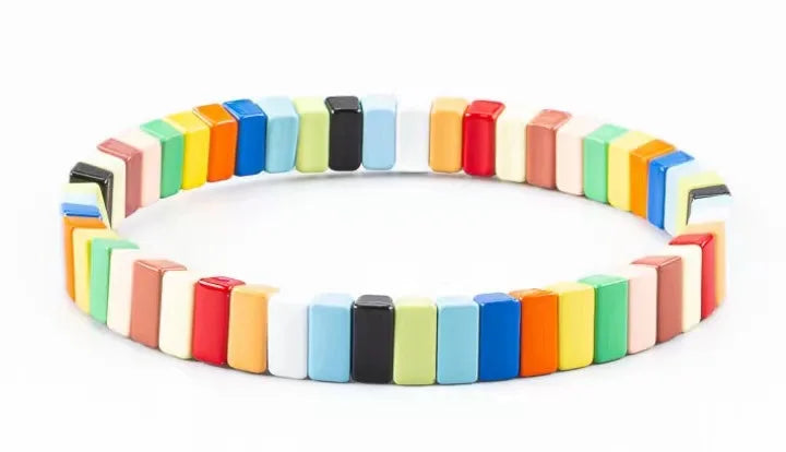 2022 New Fashion Enamel Rainbow Tile Hand Bracelet Colorful Enameled Elastic Bead Bracelet Jwelry for Women Accessories Suit