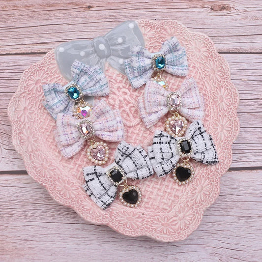 Women's Plaid Hair Accessories Japanese Lo Bow HairClip Chic Heart Hairpins Jiraikei Vintage Decor for Girl Female