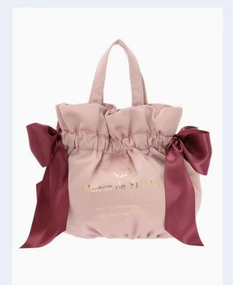 Japanese New Satin Double Bow Portable Shoulder Crossbody Women Bags with Long Shoulder Straps Sweet Letters Tote Bags