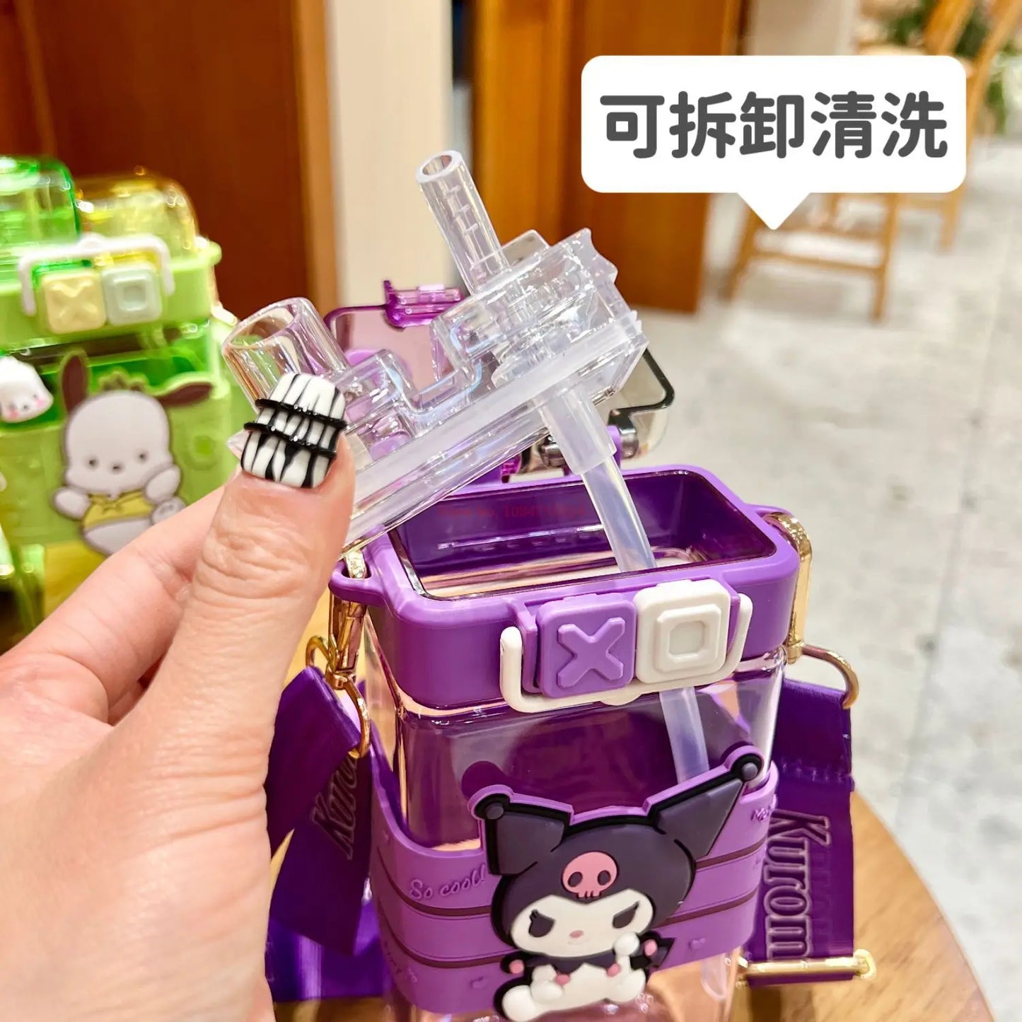 520ml Sanrio Melody Pompompurin Kuromi Cinnamoroll Plastic Bottle Double Drink Cup Students Cartoon Large Capacity Water Bottle