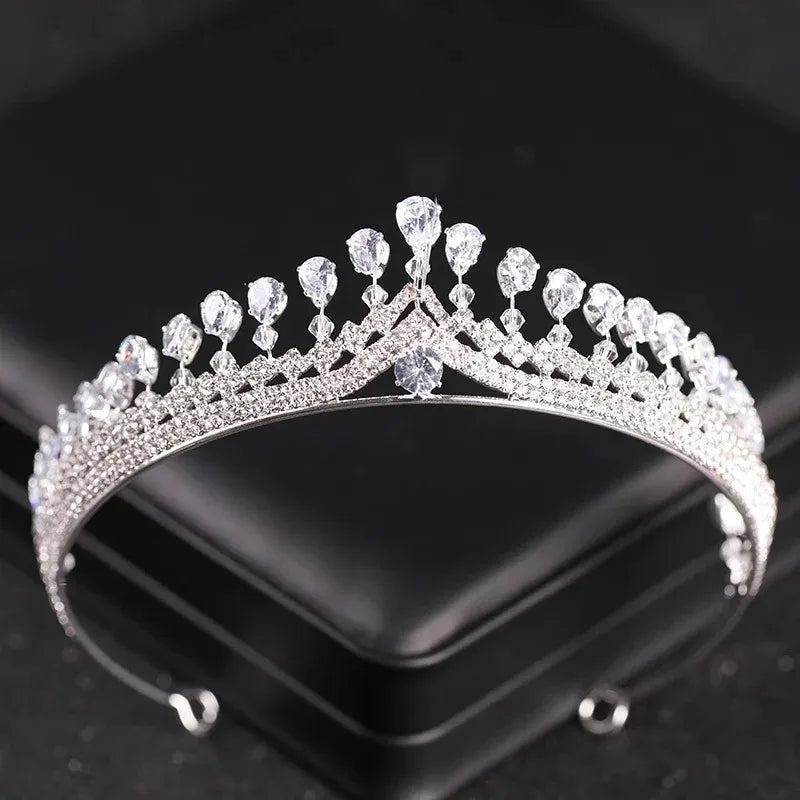 Luxury Silver Color Crystal Pearls Bridal Tiaras Crown Baroque Rhinestone Pageant Diadem Bride Headband Wedding Hair Accessories
