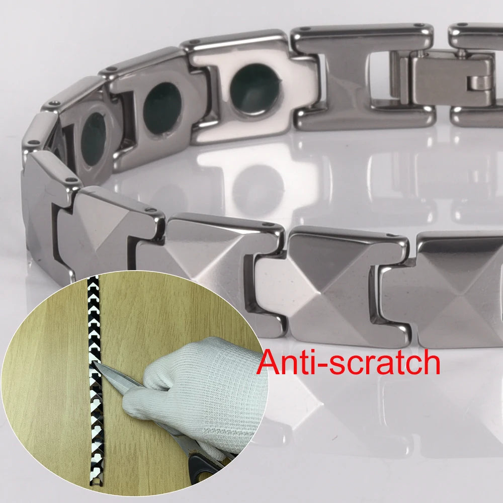 Vinterly Arrow Bracelets Tungsten Carbide Green Tourmaline Health Energy Link Chain Jewelry for Men Waterproof Anti-scratch 21cm