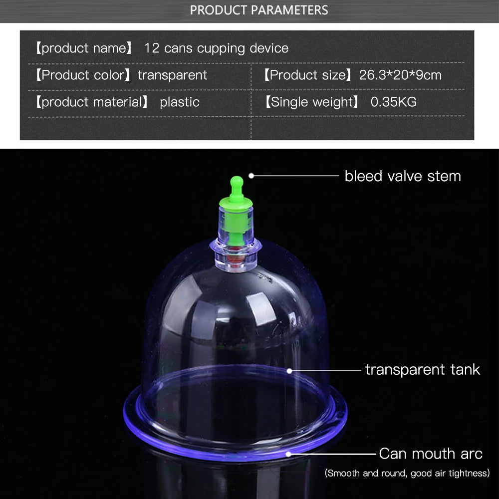 12/6Pcs Vacuum Cupping Set Suction Cups Back Massage Body Cup Detox Massage Body Cups Vacuum Cupping Anti Cellulite Massage Jars