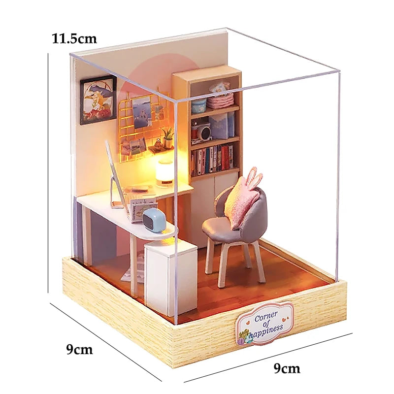 DIY Book Nook Kit Figurines Miniature Booknook Wooden Doll House 3D Puzzle Bookshelf  Dollhouses Toy For Birthday Christmas Gift