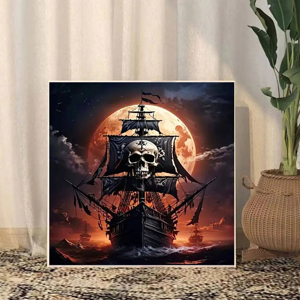Huacan Cruise Ship Diamond Painting 5D Full Square Round Halloween Skeleton Sailboat Diamond Mosaic Art New Arrivals