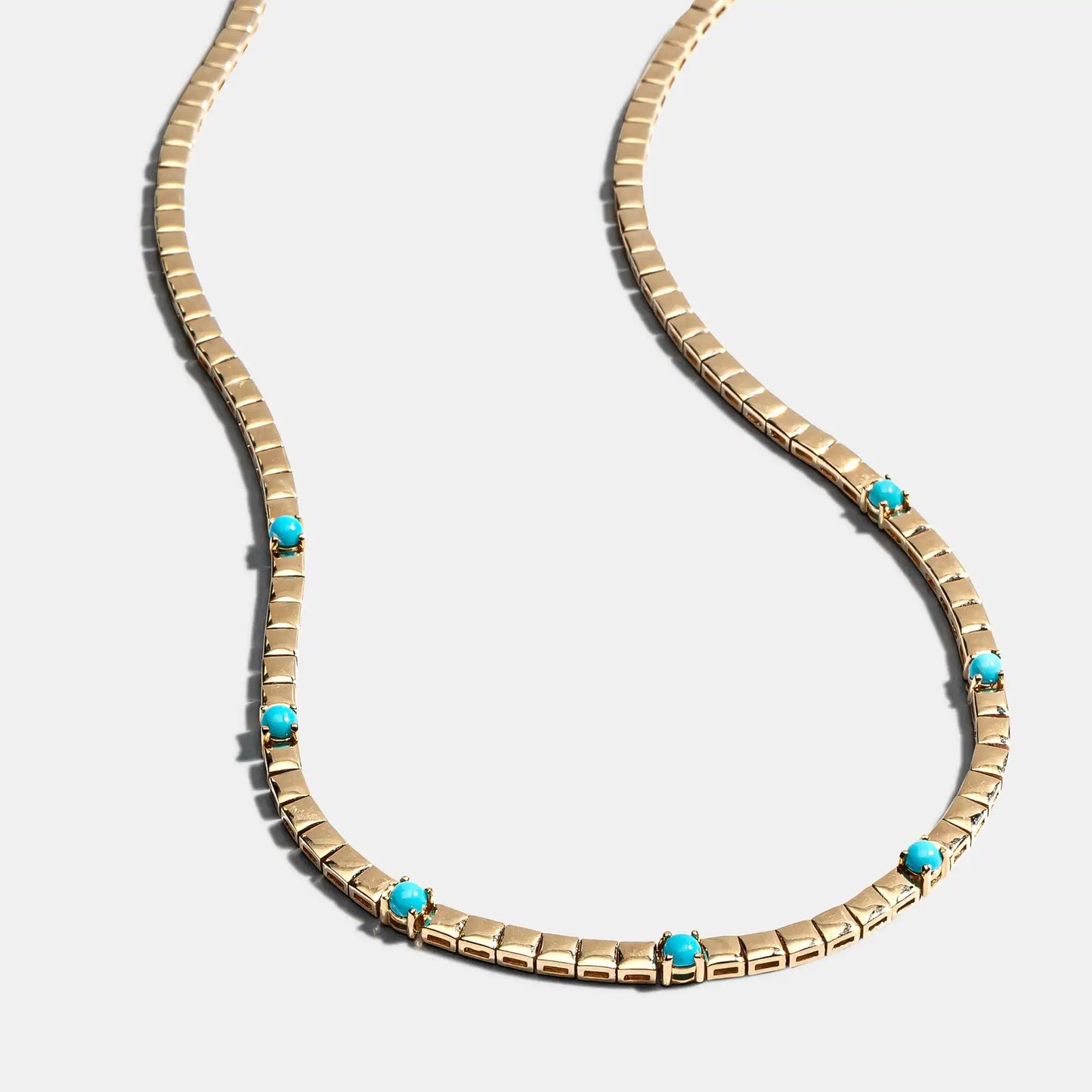 High Quality Simple Geometric Women Jewelry Fashion Gold Color White CZ Blue Turquoises Beaded Chain Bracelet Necklace