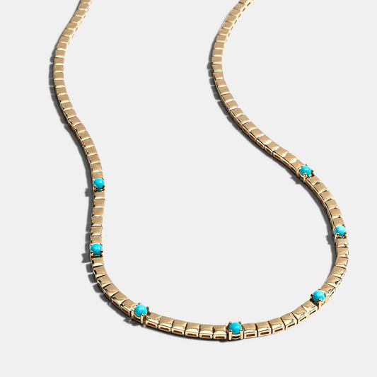 High Quality Simple Geometric Women Jewelry Fashion Gold Color White CZ Blue Turquoises Beaded Chain Bracelet Necklace