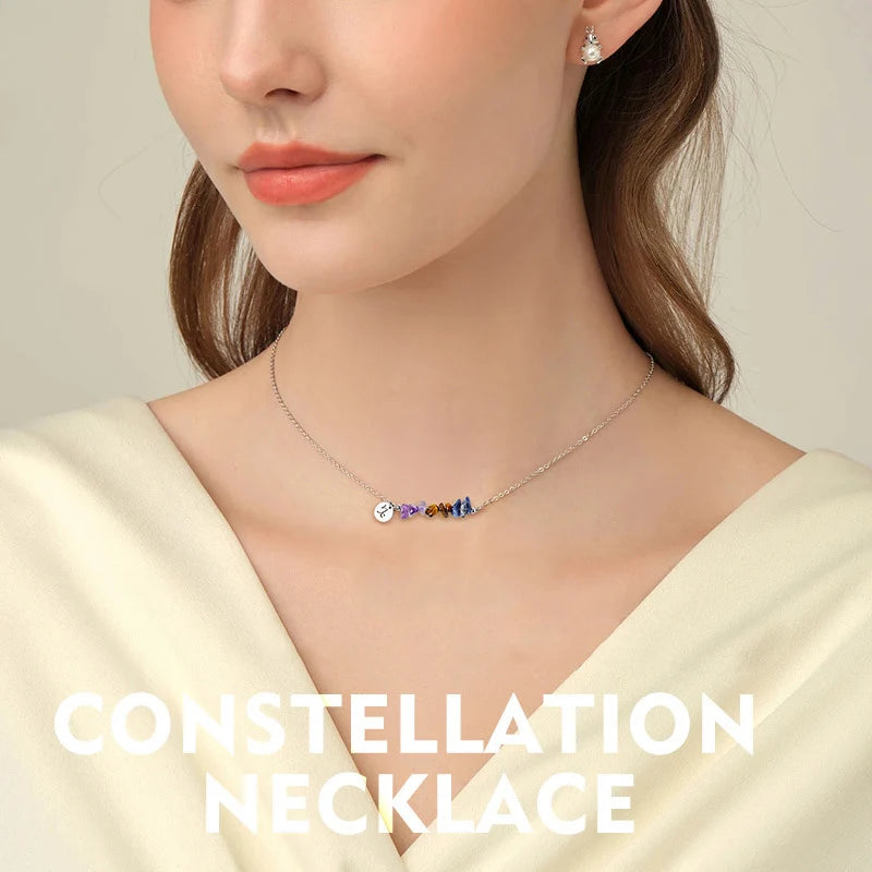 Stainless Steel 12 Zodiac Signs Constellation Charm Natural Crushed Stone Beaded Necklace for Men Women Couples Choker Virgo