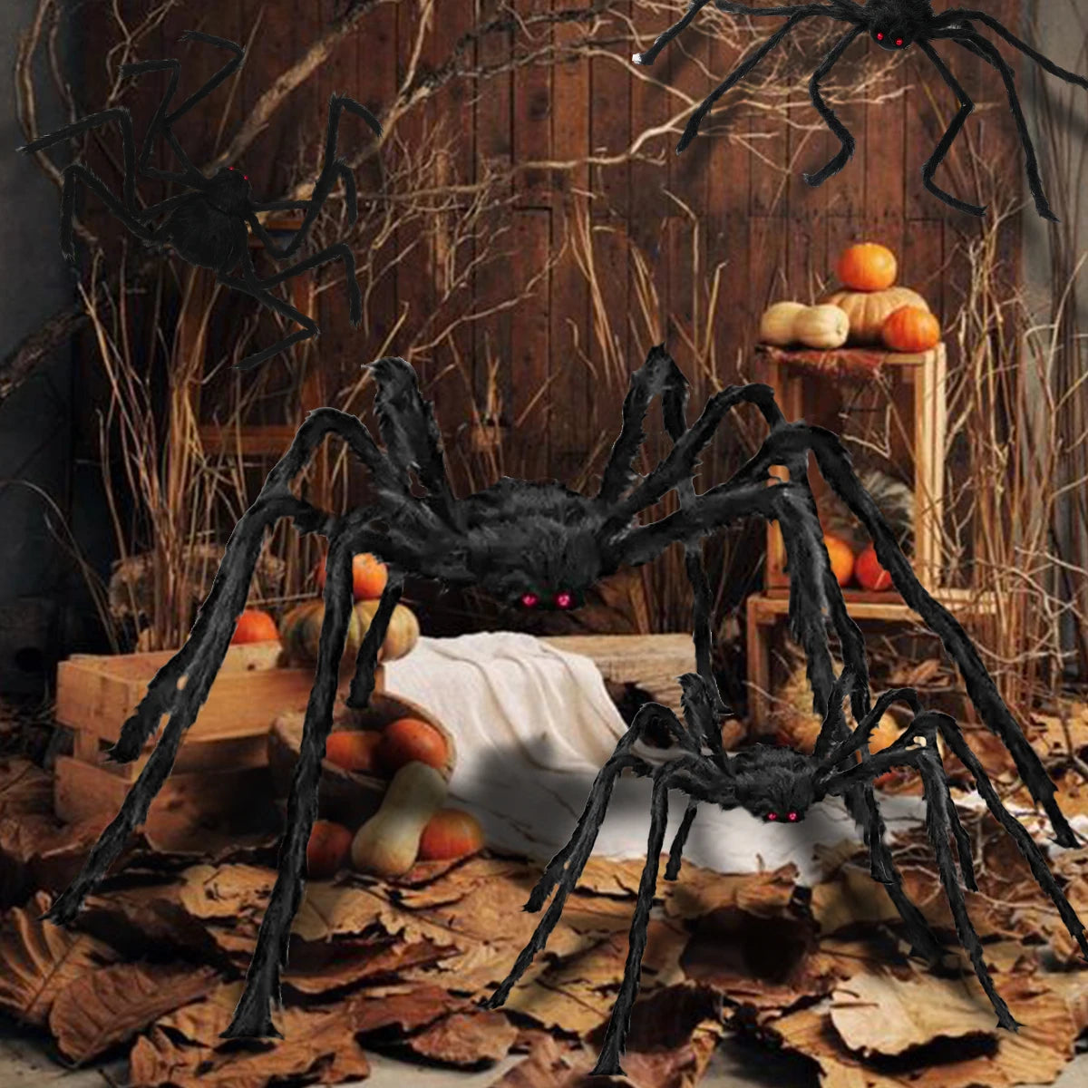 75/125cm Giant Black Spider Halloween Party Decor for Home 2025 Outdoor Haunted House Ornament Trick or Treat Big Black Spider