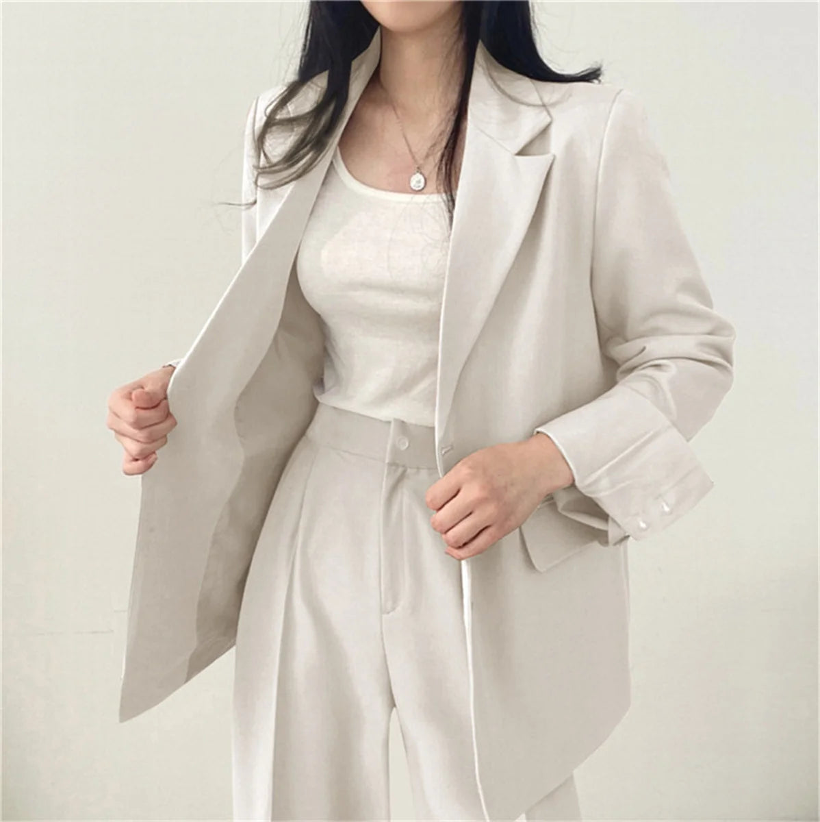 2025 Autumn New Women's Clothing Suit Jacket Casual Pants Set Wide Leg Suit Pants Elegant Office Lady Business Suit Set Blazers