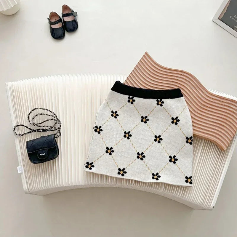 2024 Girls Sweater Set Little Girl Fashion Toddler Korean Style Top+Skirt Two-piece Sets Kids Party Cute Cotton Autumn Clothing