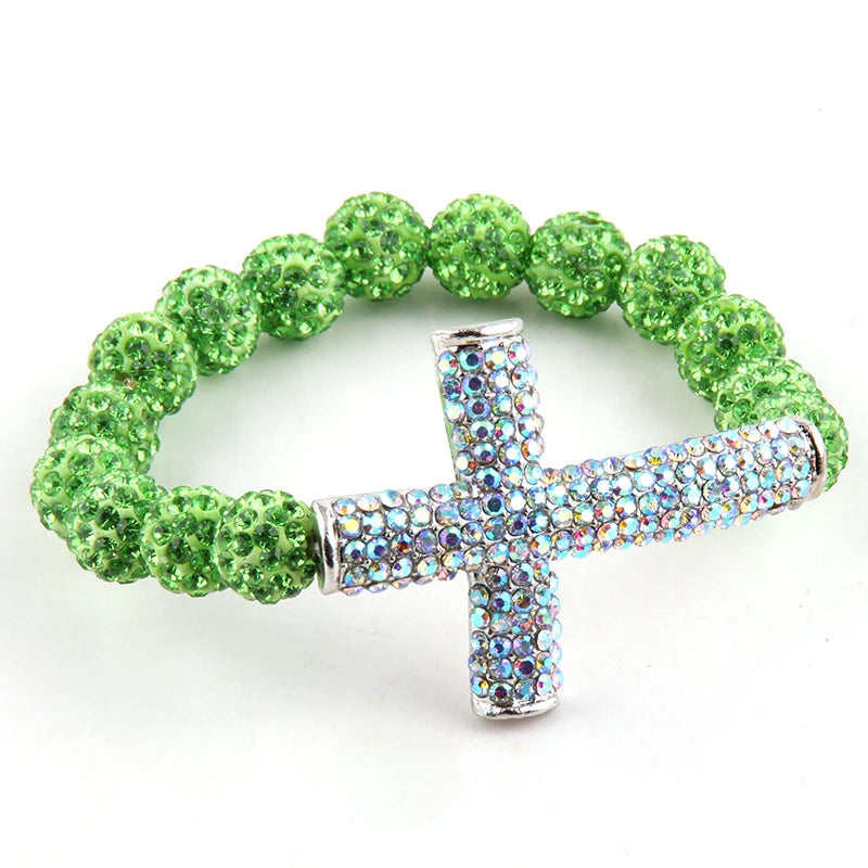 fashion ladies Crystal Pave ball cross bracelet shiny black and AB three color available