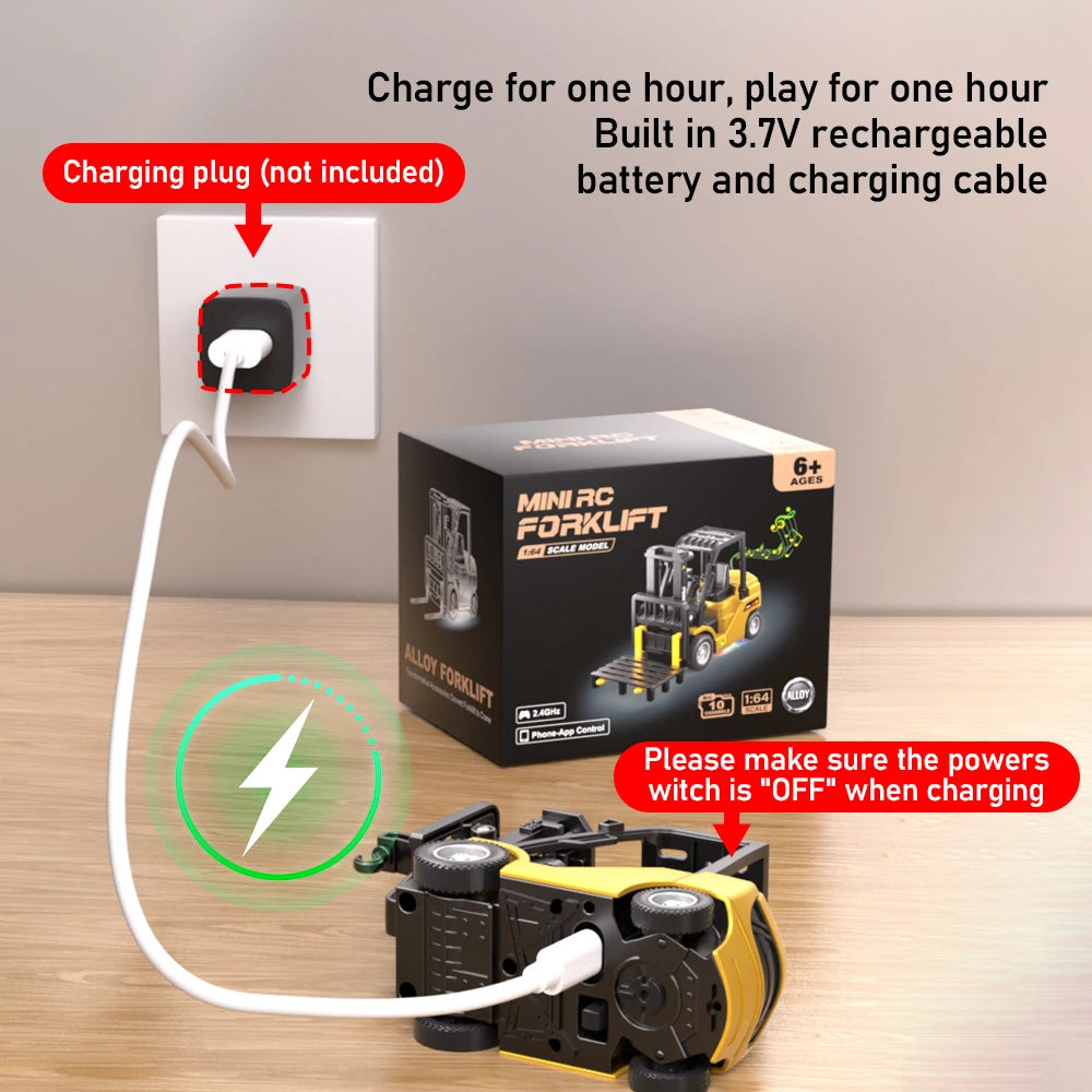 1:64 Bluetooth Remote Control Crane And Forklift two-in-one Desktop Mini Alloy Toy Car With Trailer Christmas Gift In Color Box