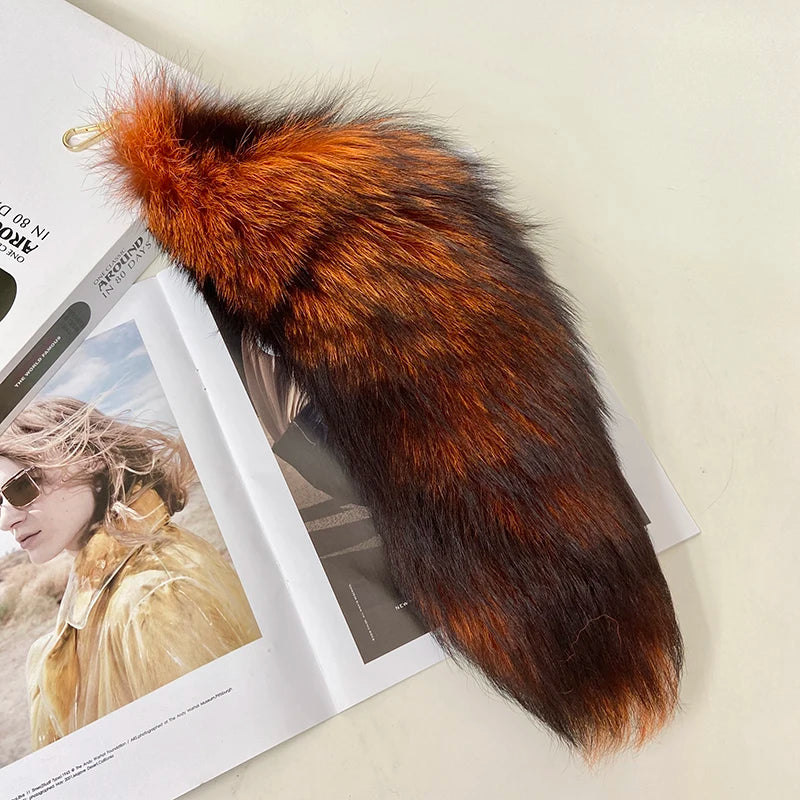 Naturally Fashion Fox Tail Keychain Wolf Tail Fur Tassel Bag Tag Black And Brown Charm Keyring Pom Pom Holder Strap Chain Gifts