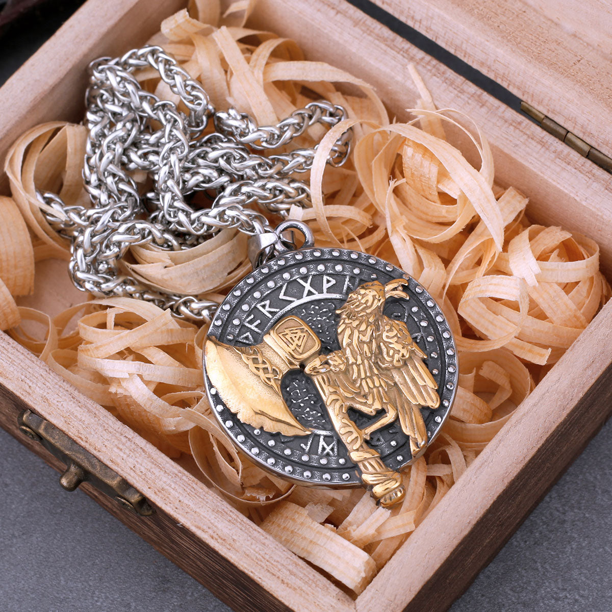 Vintage Nordic Vikings Odin Raven Axe Rune Necklace Men Stainless Steel Fashion Hip Hop Pendant Necklace Punk Biker Male Jewelry