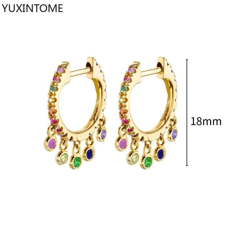 Colorful Crystal Earrings 925 Sterling Silver Ear Needle Stud Earrings for Women Cross Dangle Earrings Party Wedding Jewelry