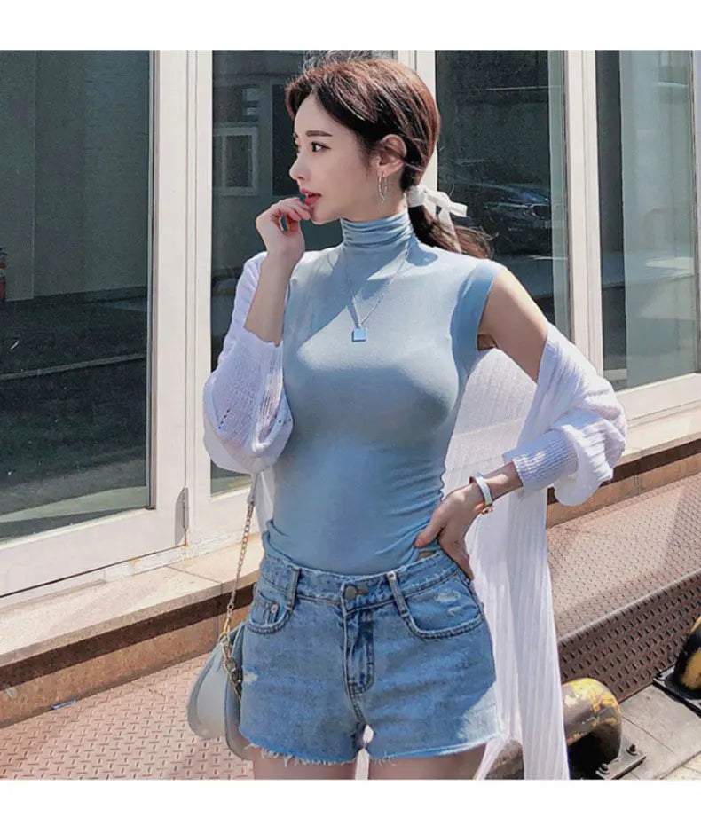 Summer New Modal Corset Tops To Wear Out Sleeveless Turtleneck Tops For Women Korean Casual White Tank Top Women Clothes