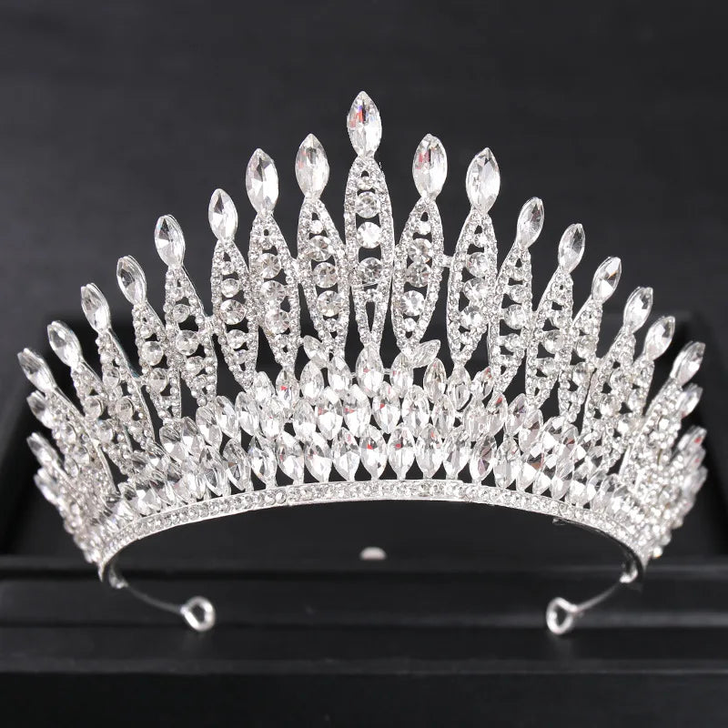 Luxury Silver Color Crystal Pearls Bridal Tiaras Crown Baroque Rhinestone Pageant Diadem Bride Headband Wedding Hair Accessories