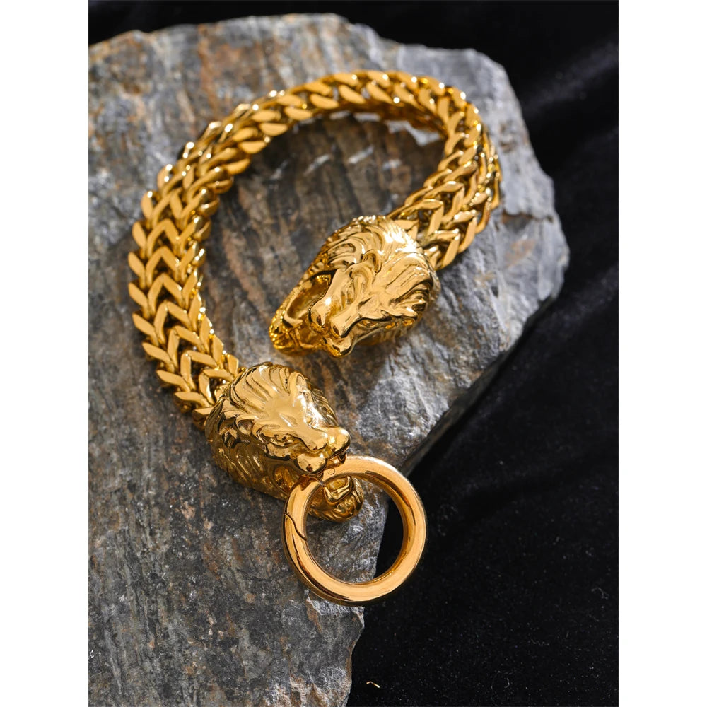 Yhpup Exaggerated Lion Cuban Chain Thick Bracelet Bangle Men Texture Stainless Steel 18K Gold PVD Plated Personalized Jewelry