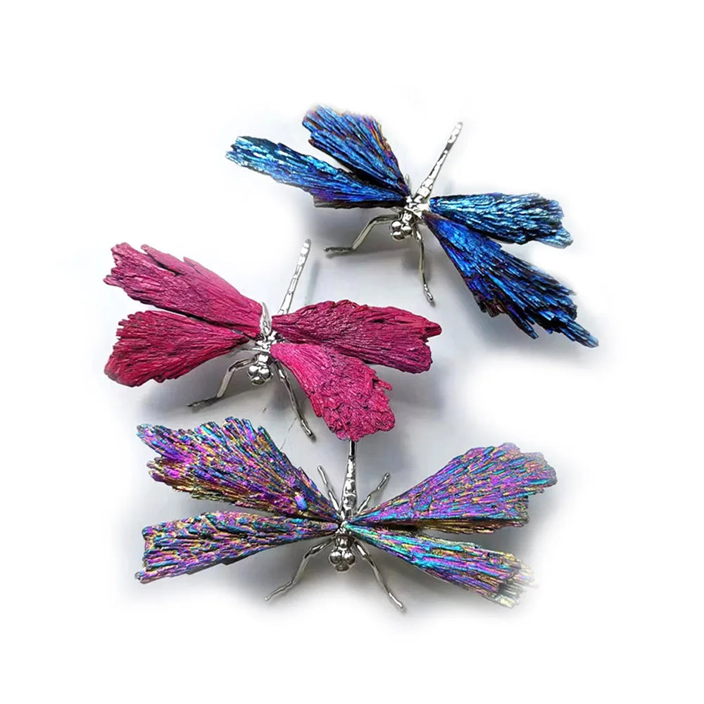 Rainbow Electroplated Black Tourmaline Kyanite Dragonfly Natural Crystal Aura Quartz Mineral For Home Decor Ornaments Gifts