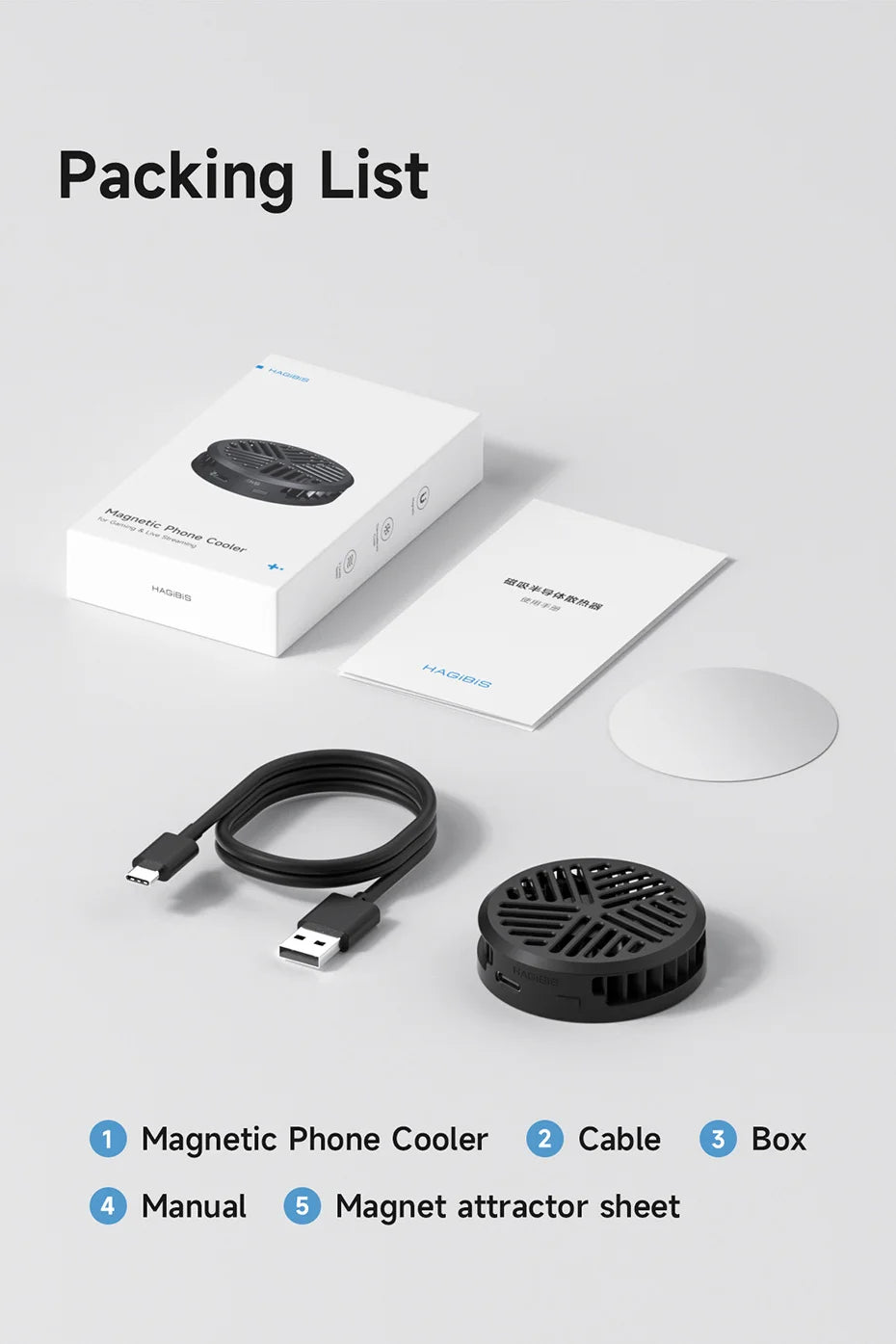 Hagibis Magnetic Cell Phone Cooler Universal Cooling Fan Mobile Phone Radiator for iPhone 15 Pro Black Shark Gaming Live Stream