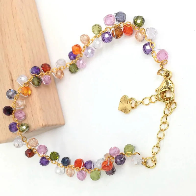 Gold Color 4MM Natural Stone Tourmaline Crystal Quartz Bracelet on Hand for Women Jewelry Party /Wedding Luxury Gift Handwork