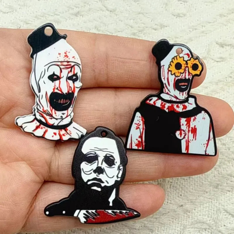 10Pcs Halloween Charms Acrylic Cartoon characters For Earring Keychain Pendant Necklace Diy Making