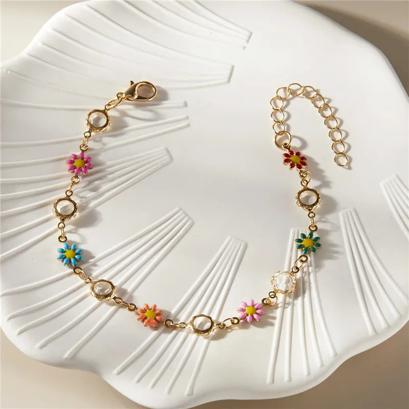 Exquisite Boho Candy Color Heart Shaped Crystal Bracelet for Women Fashion Charm Zircon Butterfly Pearl Metal Chain Bracelets