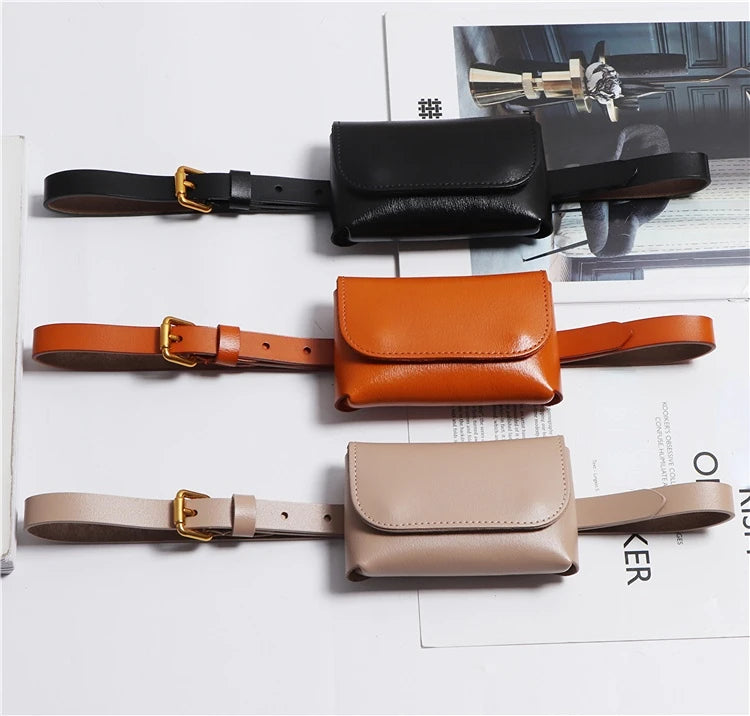 Genuine Leather Women's Thin Waistband Small Girdle Bag With Belt Korean Simple All-Match Decorative Dress Jeans Waist Belt