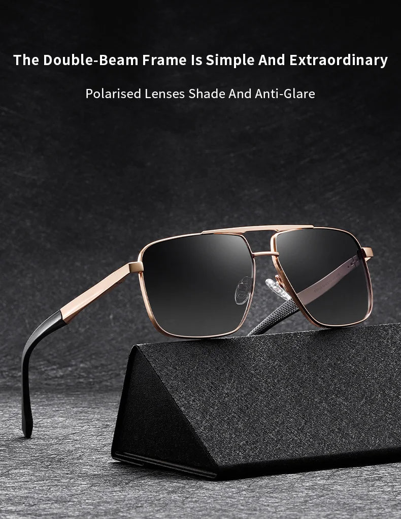 Men Sunglasses UV400 Polarized Sun Glasses Metal Square Eyeglasses Frame Driving Fishing Cycling Goggle Anti Glare Shade Eyewear