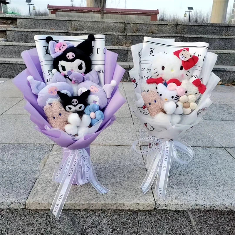 MINISO Anime Hello Kitty Kuromi Bouquet Cinnamoroll  Anime Plush Doll Toy  Valentine's Day Birthday Christmas Gift