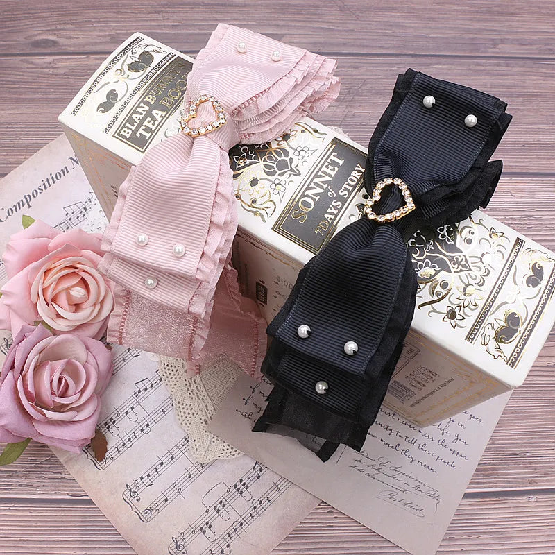 Sweet Beaded Yarn Ribbon Bezel Headwear Women Girls Vintage Big Bownot Hairband Wide Hairclip Headdress For Hairpin Accessories