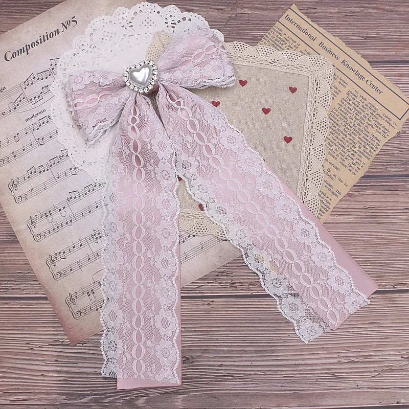 Girl Accessories Beaded Handmade Japanese Style Bow Tie Sweet Cute Mine Lace Big Bow Love Pearl Bow Tie for Women Femme