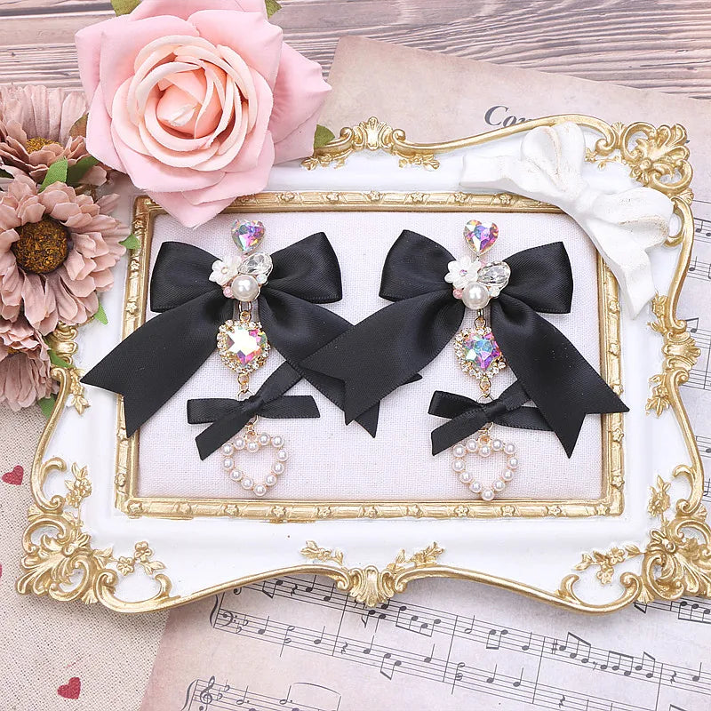 Soft Pink Lolita Earrings Handmade Bow Chic Sweet Girl's Earrings Clips for without Ear Holes/Needles Earring for Woman