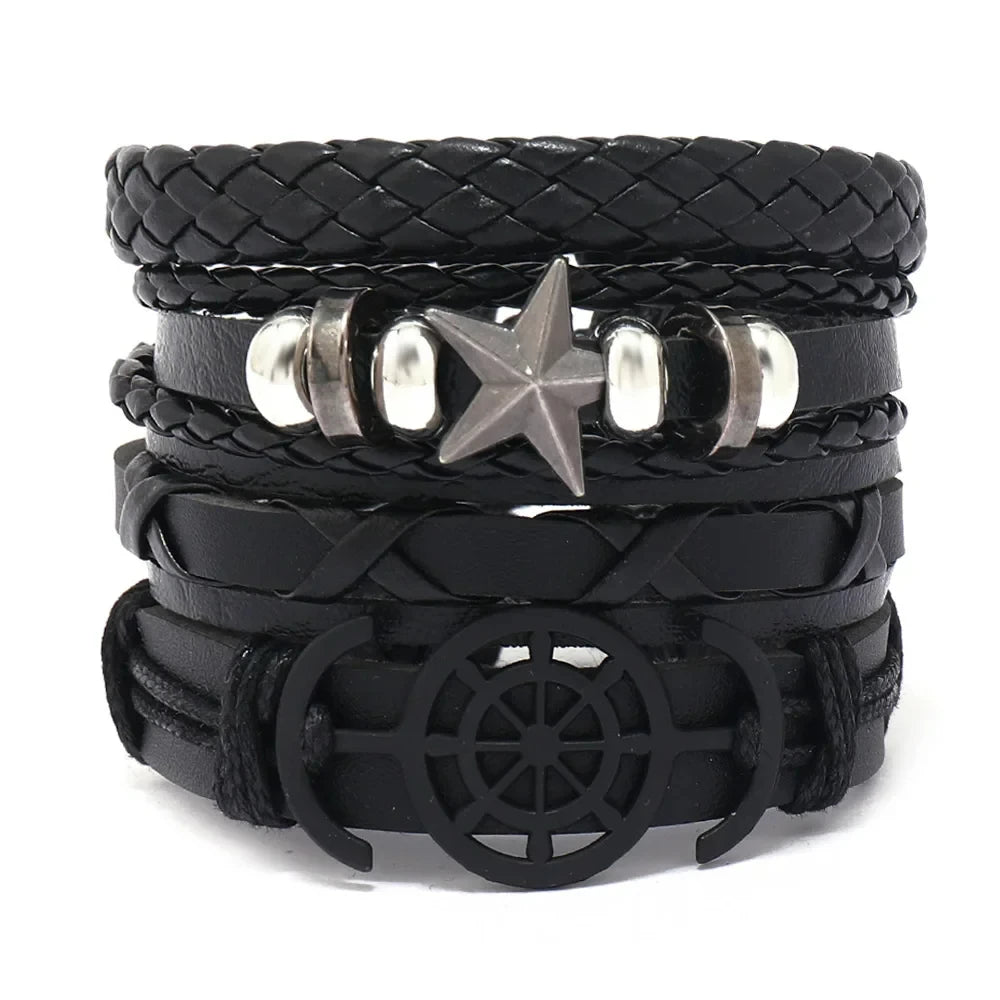 Bracelet for Men Fashion Pop Pentagram Beaded DIY Bracelet Set Stud Accessories Men's Punk Street Bracelet Retro Charm Bracelet