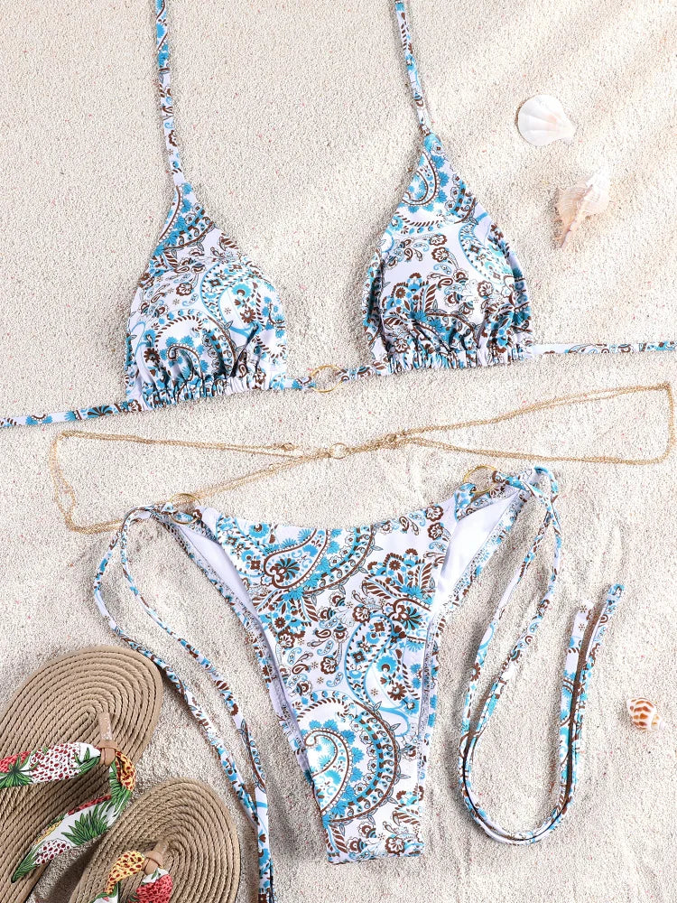 Miyouj Push Up Bikinis Print Swimwear Women Sexy Swimsuit Bandage Bikini Set 2024 Beachwear String Bathing Suits Micro Biquini